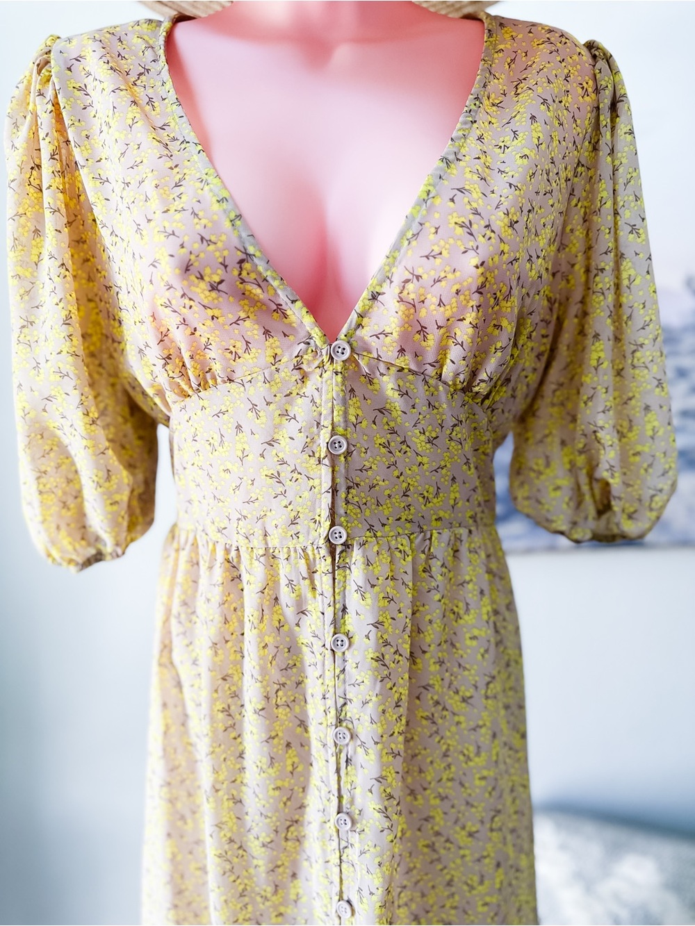 Sunny with a Chance of Blooms meadow floral sheer dreamy maxi dress M - Picture 5 of 9